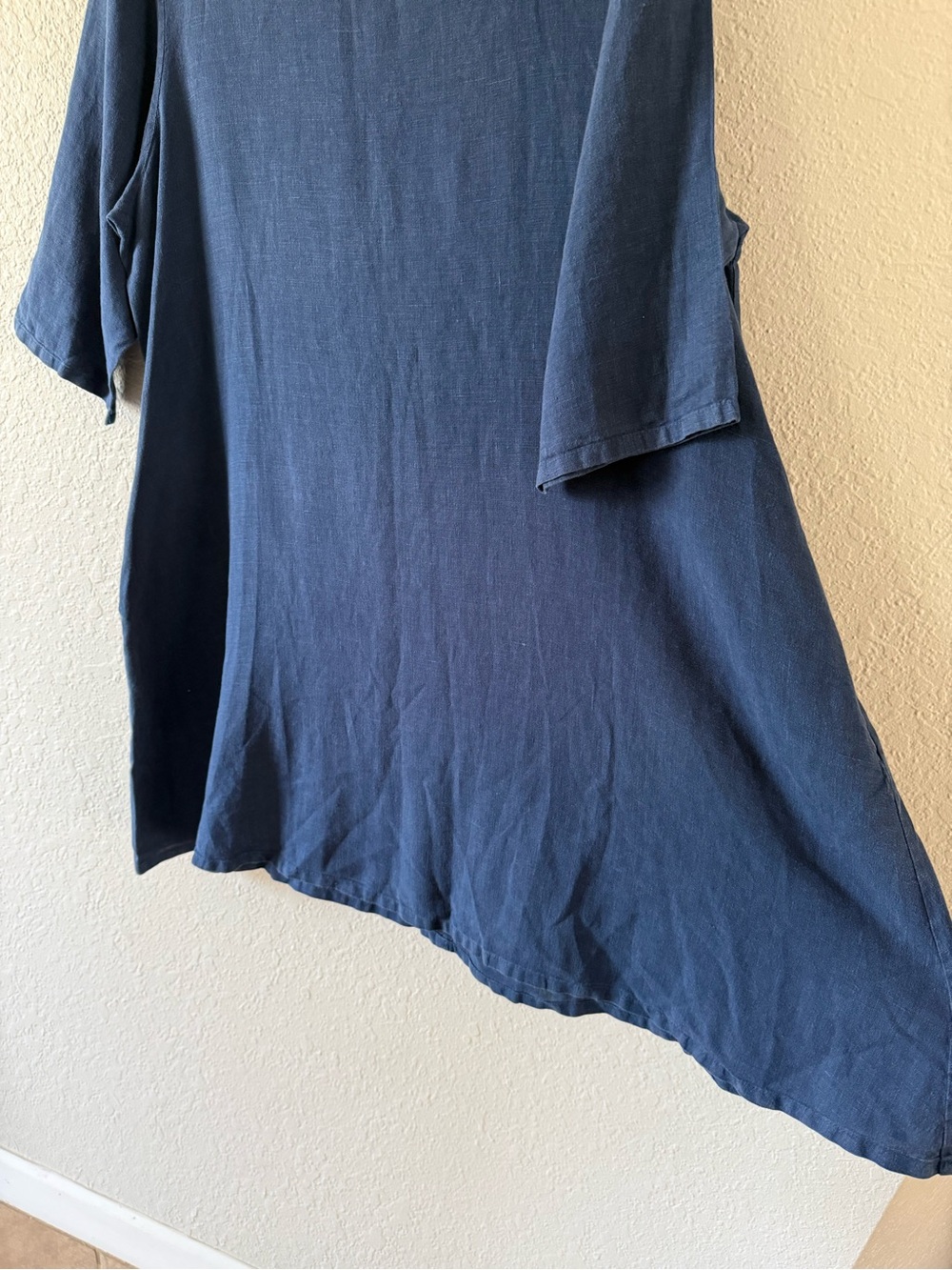 Bryn Walker 100% Linen Navy Blue Tunic Dress Size L Pockets Half Sleeve - Picture 3 of 9